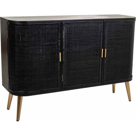 Aparador de madera y rejilla lacado negro 118x37x80