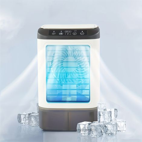 Ventilateur portable USB avec vaporisateur, bac à glaçons, 7 lumières colorées, silencieux, pour chambre, bureau et salon (1/5)
