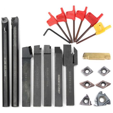 21Pcs Porte-Outil De Tournage, Tournage en Carbure Multifonctionnel Support Alésoir avec Inserts De Carbure, pour Outil de Tour (12 MM) (1/5)