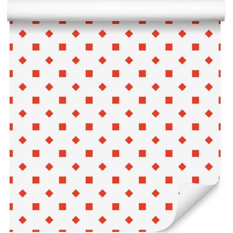 Papier peint à pois blancs et corail, formes douces pour salon et chambre 50x1000 cm (1/5)