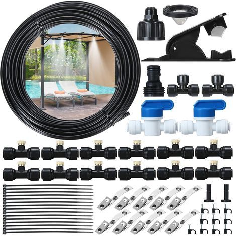 Brumisateur extérieur 50 pieds – Système de refroidissement par brumisation – 12 buses laiton – Adaptateurs robinet 3/4" – Pour terrasses et jardins (1/5)