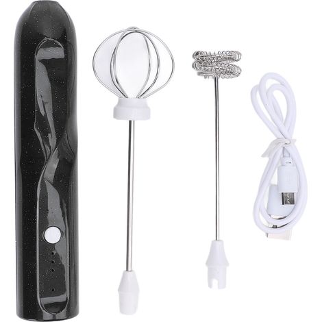 Mousseur à lait portable rechargeable avec 2 fouets, mélangeur électrique pour boissons, mousseur à café et à œufs, noir. (1/5)