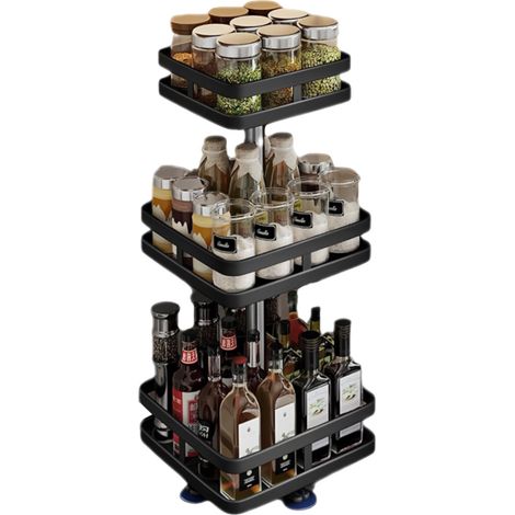 Étagère de rangement de cuisine rotative à 360 degrés, support pour épices, boîte de rangement pour huile, sel, sauce, vinaigre, support pour pots d'épices (1/5)