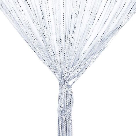QORVA-Rideau décoratif argenté 100x200cm avec franges, idéal pour portes, moustiquaire, séparateur de pièce, Noël. (1/5)