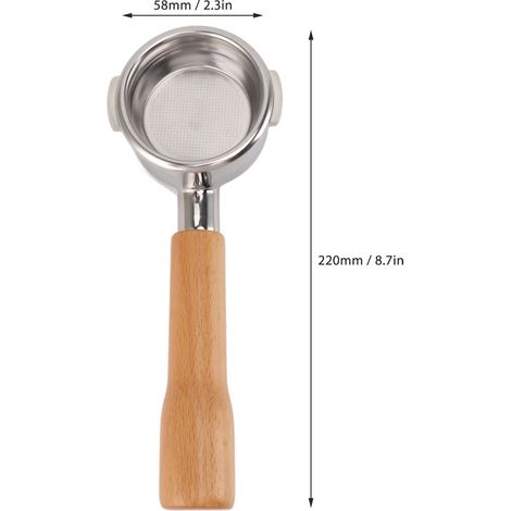 Ortviai Portafiltre Café 58 mm Sans Fond en Acier Inoxydable Détachable pour Machine à Café Breville 9 Série – Couleur Bois Hêtre (1/4)