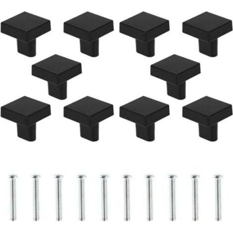 10 Boutons de Porte Noir Boutons d'armoire Carrée en Laiton Massif Poignées de Meuble Cuisine Vintage avec Vis pour Armoire Placards Tiroirs (Noir)