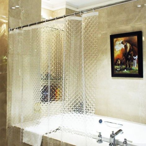 Rideaux de Douche EVA à Effet 3D, 180 x 180 cm Rideau de Bain Semi Transparent Étanche Anti-Moisissure,pour Douche à Domicile ou Baignoire (1/4)