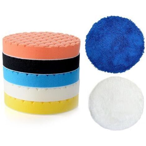Lot de 7 tampons de polissage pour voiture de 150 mm - Éponges de polissage en nid d'abeille - Kit de mousse de polissage polyvalente pour ponceuse excentrique (1/5)