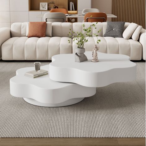 Tavolino basso a fiore girevole a 360°, 74,8 x 67,5 x 31 cm, MDF, bianco crema HAVRYA (1/5)
