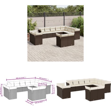 Salon de jardin avec coussins 12 pcs marron résine tressée - Salon De Jardin - Canapé Extérieur - Meuble De Jardin - Ensemble Salon De Jardin - Mobilier De Jardin - Home & Living (1/3)