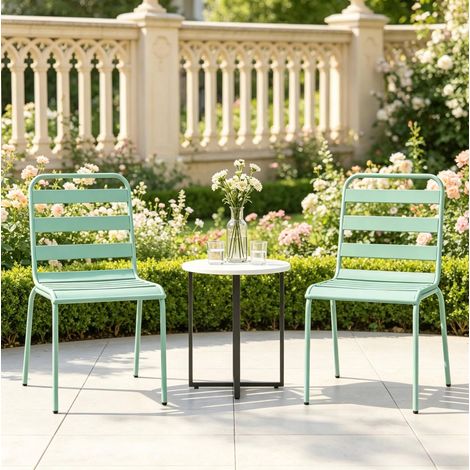 Set di 2 sedie da giardino impilabili 46x58x78 cm in acciaio verde, salvaspazio – MEUBLIV (1/5)