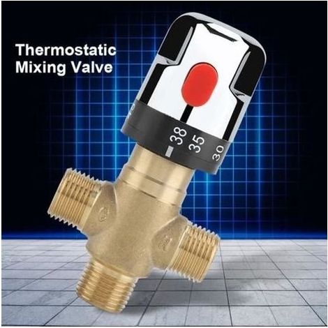 pair G1 - 2 3 voies Massif Mitigeur Thermostatique Robinet Mélangeur l\'Eau Froide Chaude Robinet Température Fixe en Laiton (1/4)