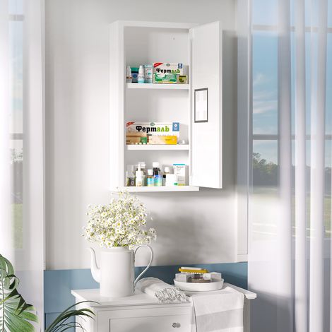 Armoire à pharmacie murale 3 compartiments avec porte magnétique 30 x 12 x 60 cm acier blanc (1/5)