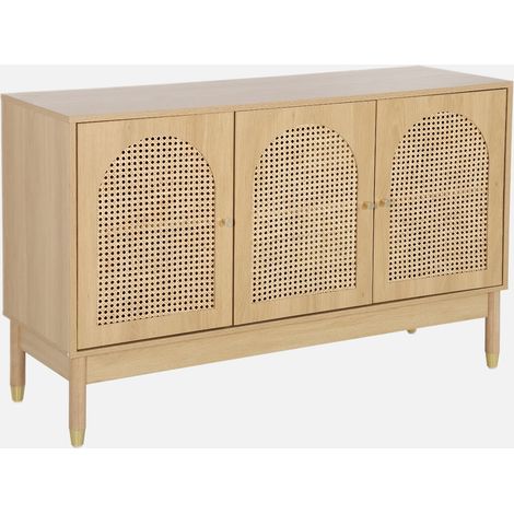 Credenza decorazione legno e canna 3 ante 120cm