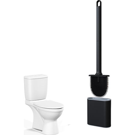 Brosse WC flexible en silicone, système de nettoyage WC, manche long antidérapant pour fixation murale (1/5)