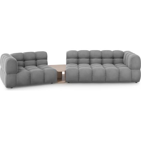 Canapé modulable gauche 3 places en velours gris clair (1/5)