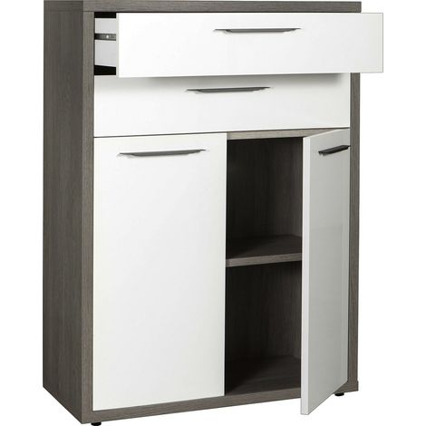 Libreria Bassa con 2 ante e 2 cassetti in legno da ufficio e cameretta arredamento "Made in Italy" -Rovere