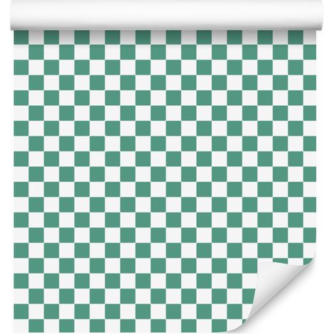 Papel pintado a cuadros en verde azulado, blanco, menta y gris claro, 50x1000 cm. (1/5)