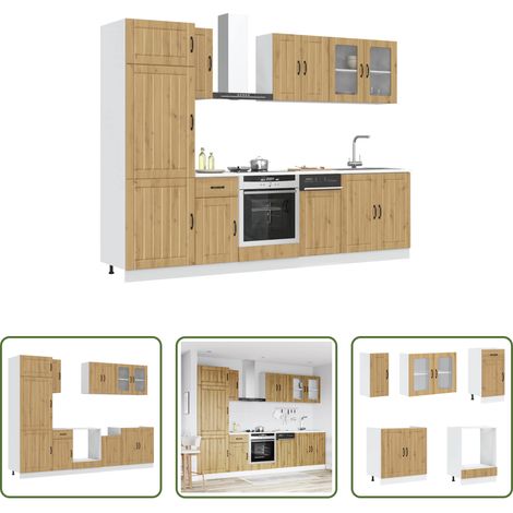 Küchenmöbel - 8-tlg. Küchenschrank-Set Kalmar Artisan-Eiche Holzwerkstoff (1/5)