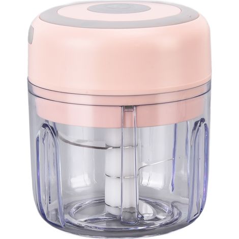 Kleiner elektrischer Gemüseschneider, Ingwer- und Knoblauchzerkleinerer, kabellos, 3 Klingen, 250 ml Fassungsvermögen, USB-Ladefunktion, tragbar, Pink (1/5)