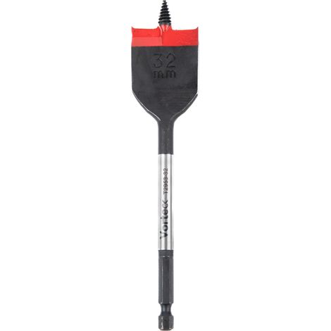 Mèche plate à bois 32 mm x 152 mm, Pointe filetée auto-entraînante, Emmanchement hexagonal 1/4" Quick Lock, Compatible visseuse à choc, Acier carbone traité, Perçage pro (1/5)
