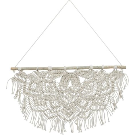 Arazzo da parete in macramè stile boho dimensione 80 x 120 cm per atmosfera accogliente in cotone crema 130011670