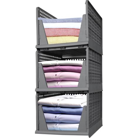 3 Couches Organisateur de tiroir, Boîte de Rangement en Fit Pliab,Organisateur de Jeans, Organisateur de T-shirt  - Gris (1/5)