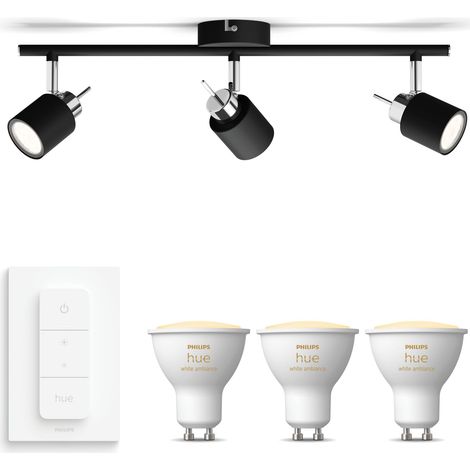 Philips Hue Meranti Aufbauspot mit 3 Lichtpunkten GU10 (Schwarz) Warm bis Kaltweißes Licht - Inkl. 1 Dimmschalter - White Ambiance (1/5)