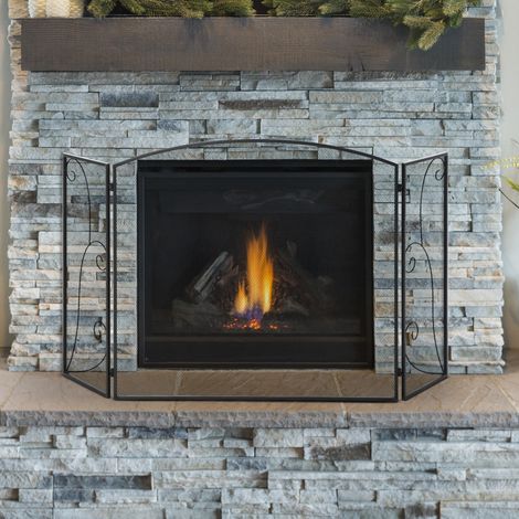 Pantalla de Chimenea Plegable con Bisagras 132,5x76,5 cm ​Estructura de Acero Resistente Malla Decorativa Negro (1/5)