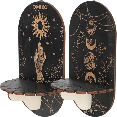 présentoirs en bois style bohème pour cristaux, étagère murale-21.00X11.50X8.50CM-Black (1/2)