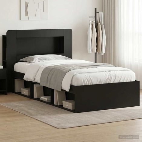 vidaXL Cadre de lit avec rangement Noir 75 x 190 cm Bois d'ingénierie (1/5)