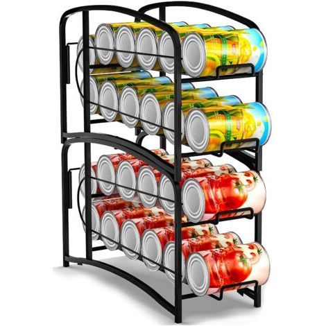 Lot de 2 supports de canettes empilables pour réfrigérateur, placard de cuisine, comptoir, garde-manger et rangement, noir (1/5)