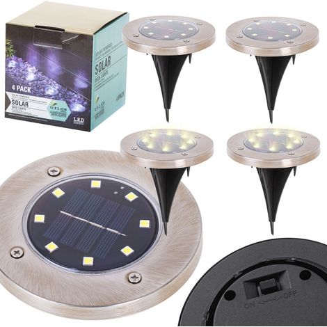 Solar-Boden-Garten-Deckenleuchten, 8 LEDs, 4 Stück, warmweiß