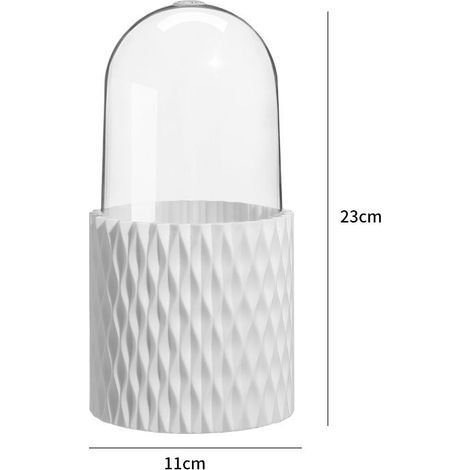 Boîte de rangement pinceaux maquillage blanche 360° avec couvercle - 11 x 23 cm. Organisateur cosmétique - présentoir tournant pinceaux - rouge à lèvres et eyeliner (1/4)