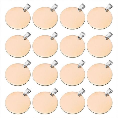 16 plaques métalliques vierges à estamper, plaques métalliques rondes de 30 mm avec trou, plaques d'identification pour chiens en or rose (1/5)