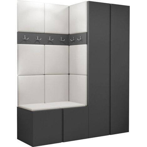 Meuble d'entrée Pinis III, Graphite, 186x158x46cm, Faux cuir, Stratifié, Murale, À poser