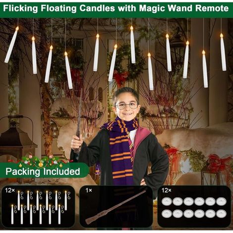 12 magiche candele a LED fluttuanti con bacchetta, candele a LED senza fiamma, candele a batteria per casa, chiesa, feste, Natale e come decorazione natalizia (1/4)