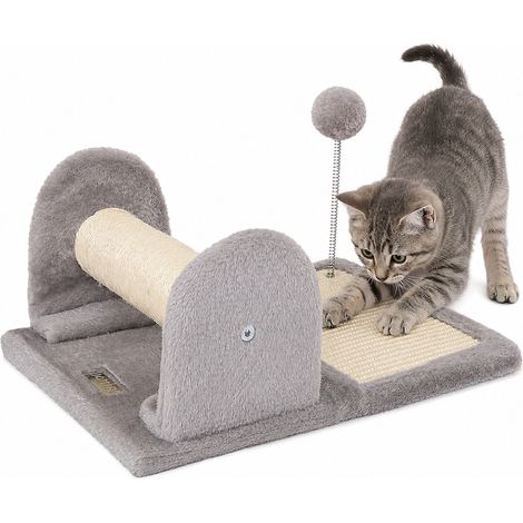 lionto Kratzbaum für Katzen & Kitten, kompakt, stabil & vielseitig mit Spielball, Sisalstange & Kratzfläche, hellgrau (1/5)