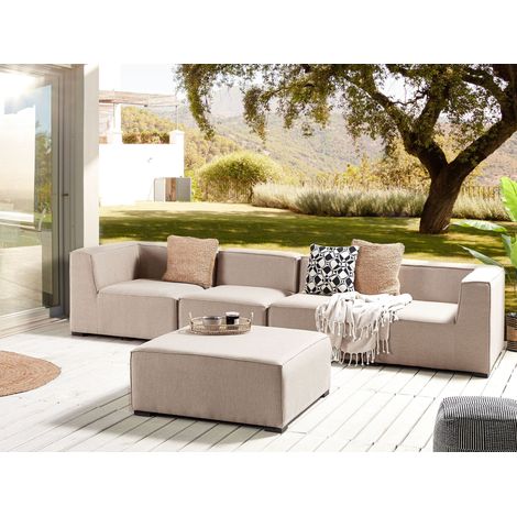 Sofá 4 plazas modular beige arena negro con reposapiés poliéster jardín exterior Arezzo (1/5)