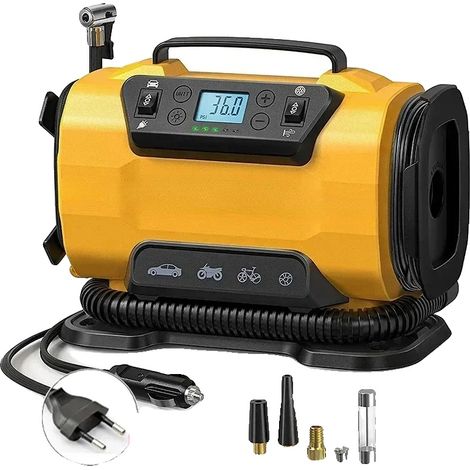Compresseur d'air, alimentation double AC/DC, affichage LED, JAUNE (1/2)