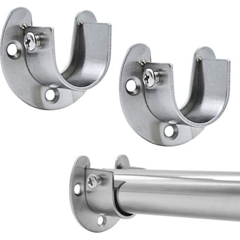 Lot de 2 supports de tringle à vêtements en acier inoxydable, 25 x 32 mm, argent (1/5)
