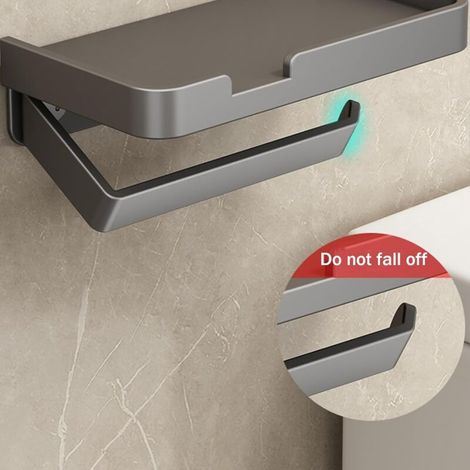 Porte-papier toilette mural en aluminium avec étagères, porte-rouleau de papier toilette et essuie-tout, gris (1/3)