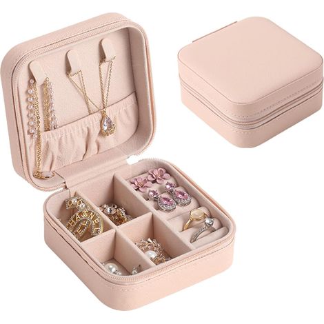Boîte à bijoux de rangement en cuir PU (rose) (1/5)