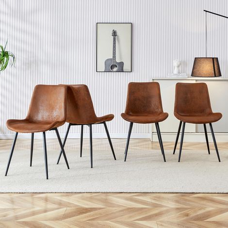 Ensemble de 4 chaises de salle à manger en tissu technique respirant marron : design moderne avec assise et dossier élargis et pieds en métal antidérapants pour la maison et le bureau. (1/5)