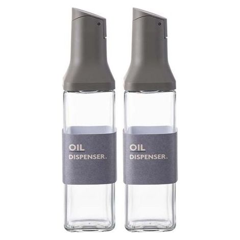 [JAMAIS UTILISÉ] Lot de 2 bouteilles d'huile en verre auto ouverture/fermeture, verseur cuisine pour huile d'olive, vinaigre, sauce soja, gris foncé (1/4)