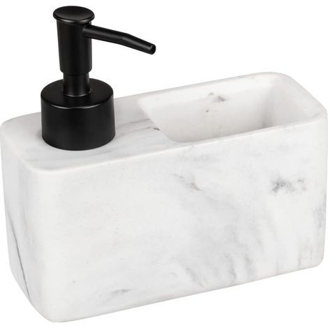- Dispensador de jabón - Accesorio de cocina - Depósito de 150 ml con compartimento para esponja - Para lavavajillas y jabón líquido para el baño - Diseño de mármol blanco y negro - 14,5 x 14,3 x 6 cm (1/5)