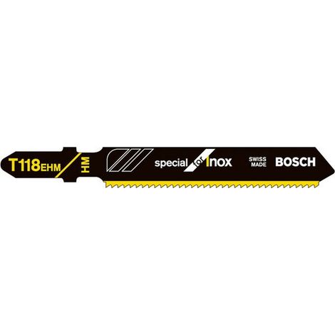 Hoja sierra caladora para INOX, corte recta fina, ref. Bosch : T 118 EHM, calidad de Hoja de sierra carburo, Largo total 83 mm, Paso de dientes : 1,4 mm