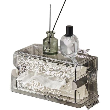 Taschentuchbox/Handtuchbox mit Saugnapf, faltbar, wandmontierter Taschentuchhalter mit Saugnapf, Aufbewahrung unter der Spüle, Küche, Bad, wellenförmiges Design – [transparent silber] Wandsaugnapf/hor
