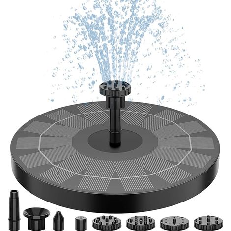 Pompe à eau solaire 2,5 W pour bain d'oiseaux, avec 6 buses, 16 cm de diamètre, pour jardin extérieur, couleur noire. (1/5)