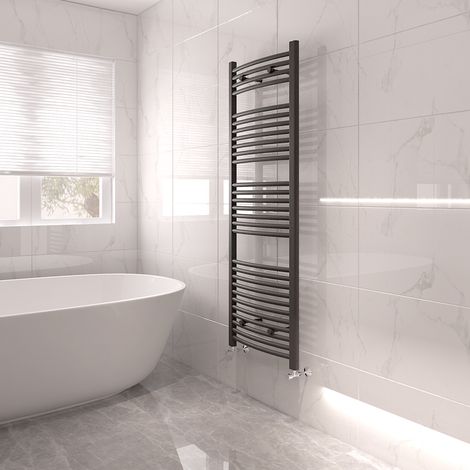 Bathroom Mordern Heated Towel Rail Radiator Central Heating Ladder Warmer 1500x500mm Anthracite Curved